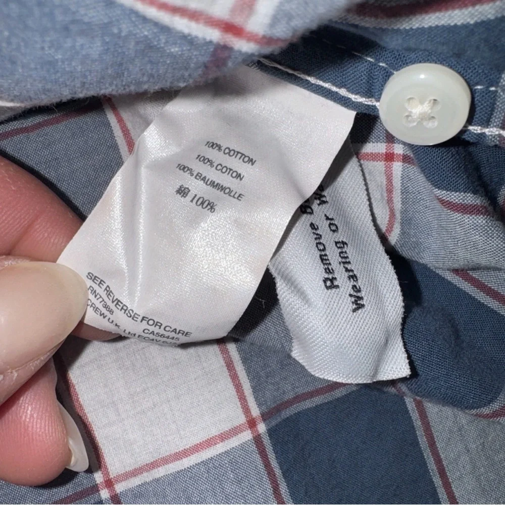 100% Cotton Shirting Sewn For J. Crew Slim Small Blue Red Plaid Preppy Academia